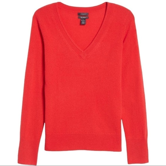 HALOGEN 100% Cashmere Sweater Autumn Red V-Neck‎ Fall Holiday Pullover Size S - Picture 3 of 8